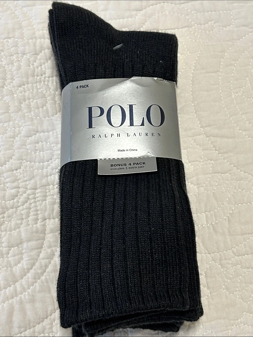 Polo by Ralph Lauren Black Ribbed Crew Socks - 4 Pack